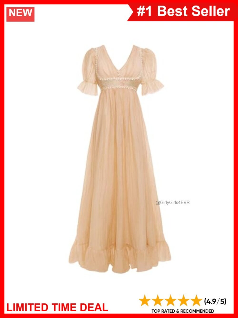 Victorian Regency Dress Cotton Gauze Embroidery Ruffle Puff Sleeve Ball Gown